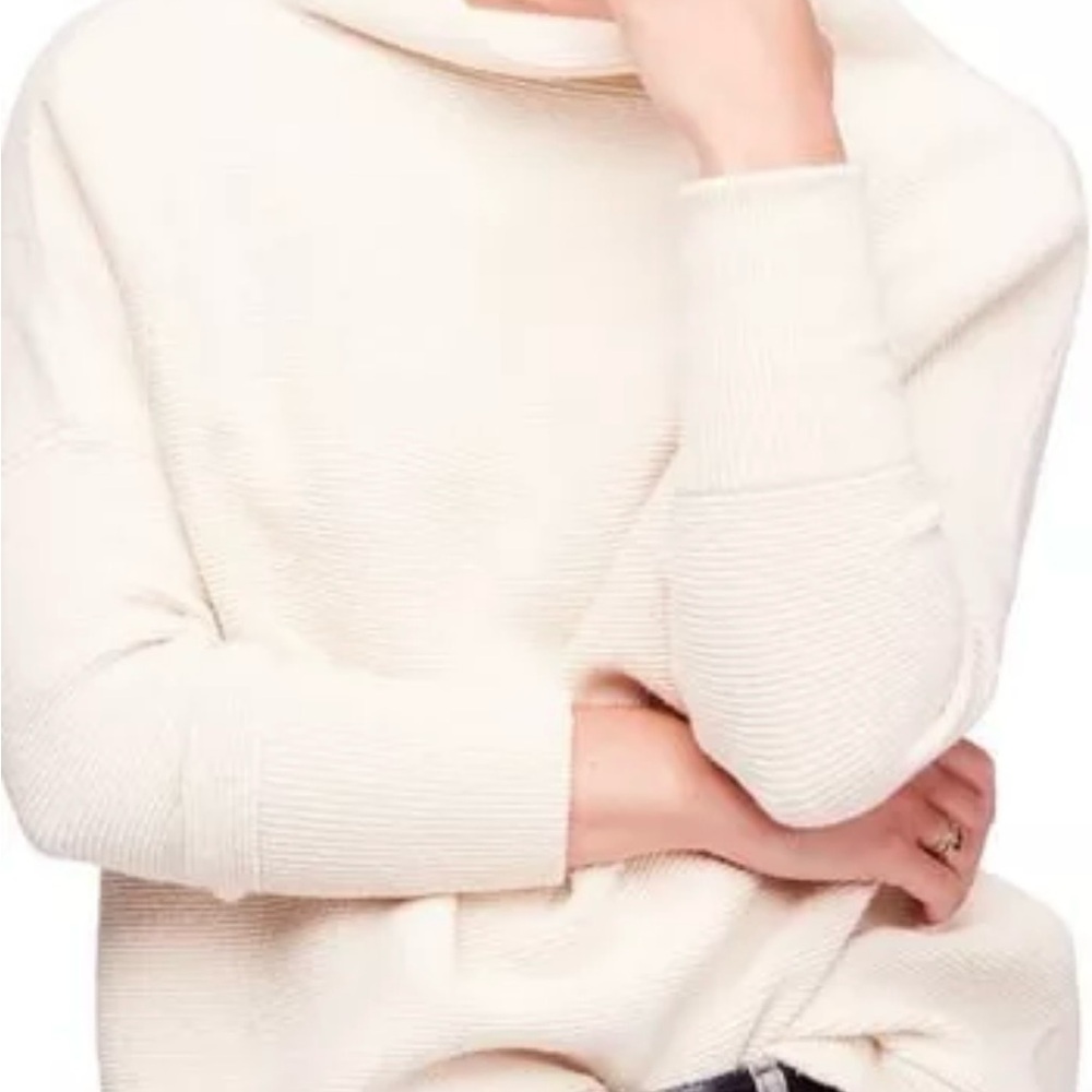 Free People Ottoman Slouchy Tunic Sweater Women's XS Ecru Mock Neck Long Sleeve